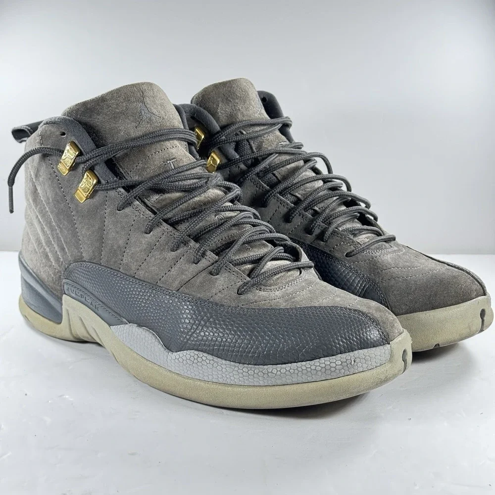 Air Jordan 12 Retro‎ Dark Grey Suede Gold Eyelets Men's Size 12 130690-005
